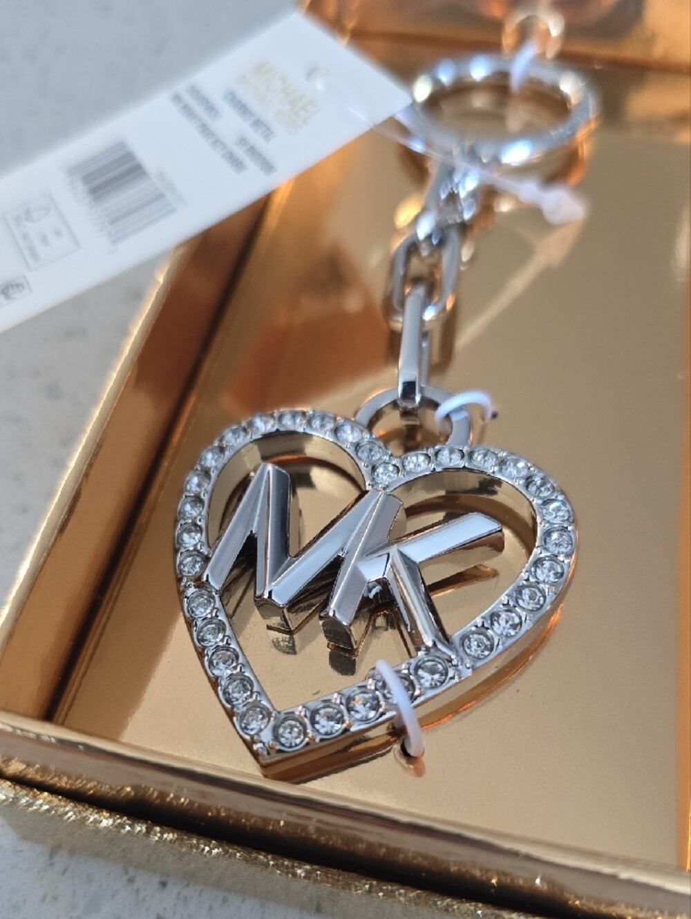 Michael Kors Silver Crystal Heart MK Key Ring